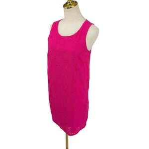Shift Dress Womens S Pink Eyelet Cotton Sleeveless Floral Scoop Neck Spring Boho